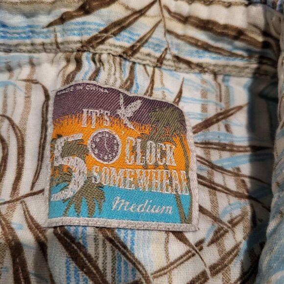 Its Five O'clock Somewhere Hawaiian Short Sleeved Button Up Shirt Men's Medium - Picture 4 of 8